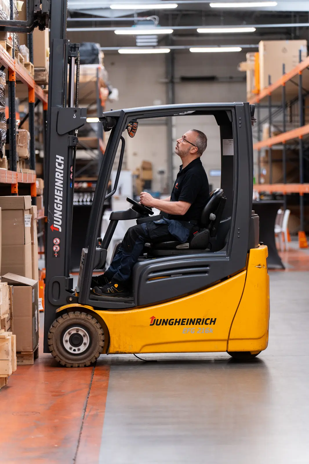Forklift moving parts between racks in the bonded warehouse